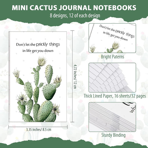 96 Set Colarr Cactus Themed Gifts Bulk with Cute Cartoon Cactus Pens Inspirational Pocket Notepads Motivational