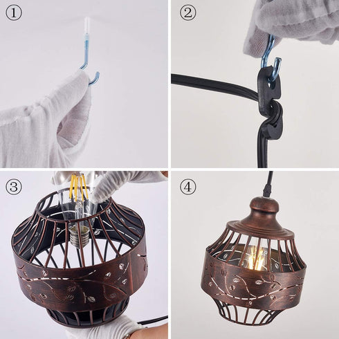 YLONG-ZS Plug in Pendant Lights with 16Ft Hanging Cord and On/Off Dimmer Switch, Farmhouse Industrial Metal Swag