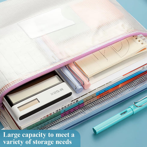 M&G 20 Pack A4 Mesh Zipper Pouch Bags, Waterproof Document Storage with Label Pocket, Macaroon Colors
