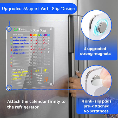 PigPotParty Magnetic Acrylic Chore Chart for Kids, 12" x 16", Responsibility Chore Chart for Fridge, Weekly Dry Erase