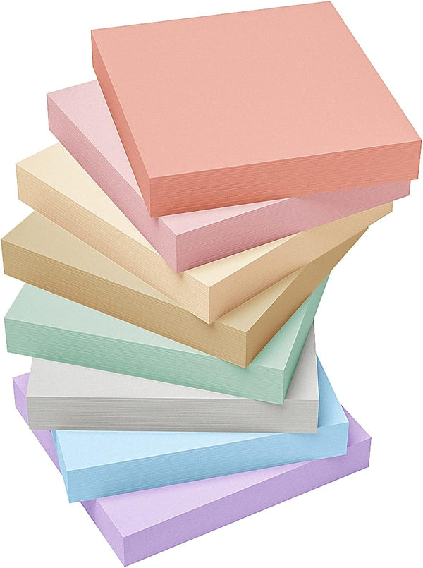 EOOUT Pastel Sticky Notes - 8 Pads, 3x3 Inches, Super Adhesive Self-Stick Note Pads, 100 Sheets/Pad