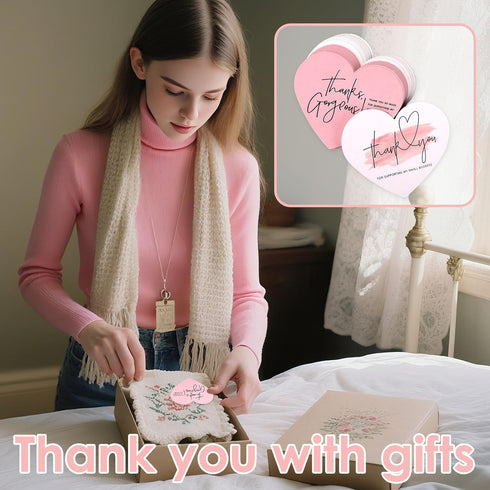 DAWZMR 200 2.36" 2.76" PCS Thank You Cards for Small Business, X Love Heart Shaped Thank You Cards