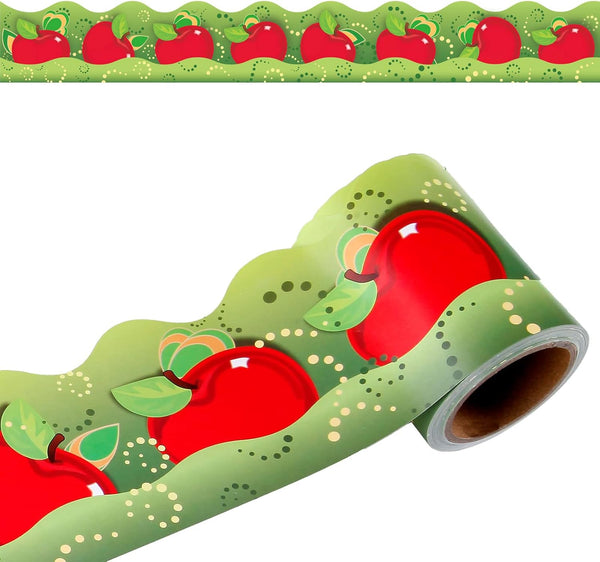 Quera Apples Scalloped Bulletin Board Stickers, Fruit Die-Cut Border Trim for Back-to-School Classroom Wall Decor