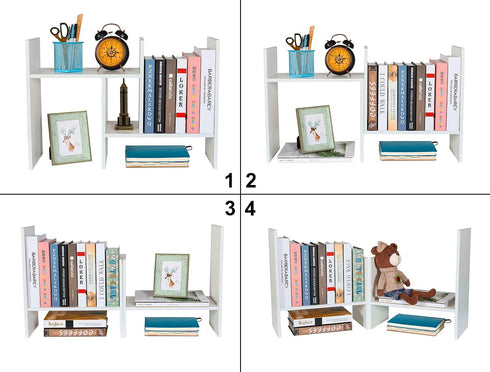 PAG Adjustable Desktop Shelf Wood Small Bookshelf Desk Supplies Organizers and Accessories Storage Display Rack Office