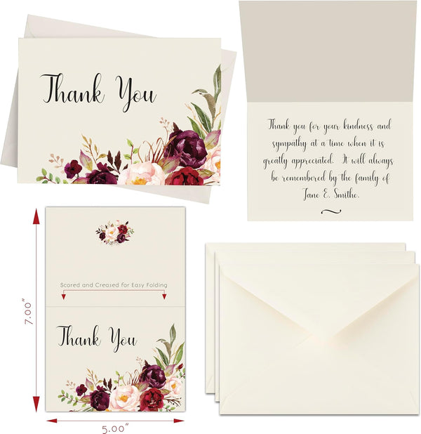 MPC Brands Personalized Sympathy Thank You Cards with Message Inside 50 Custom Funeral &