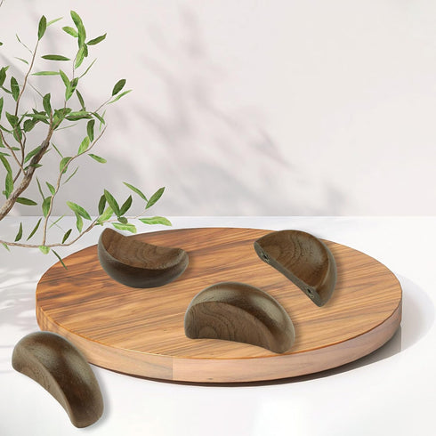 4PCS MOROBOR Half Moon Drawer Handles, Wooden Decorative Furniture Knobs Walnut Wardrobe Drawer Hardware Double Hole