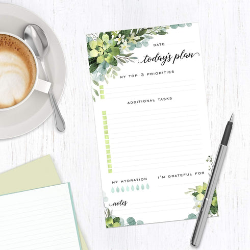 Boho Greenery Sticky Note Daily To-Do Planner, 50 Pages for Daily Tasks, Notes, Scheduling (6" x 10")