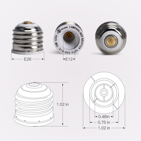 YI Lighting 1pc Medium Edison Screw (E26/E27) to Candelabra Screw (E12) Light Bulb Socket Adapter Converter Reducer (E26 to E12 Adapter) by YiLighting Supplier