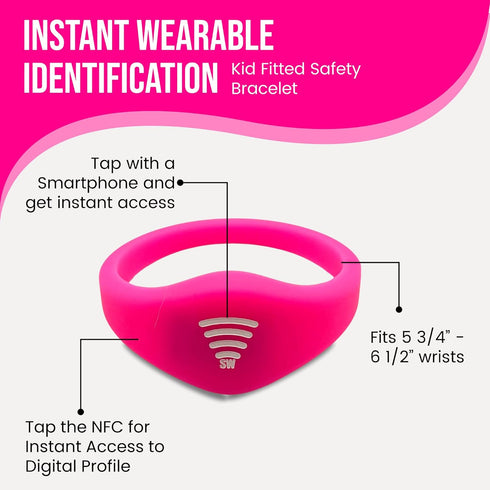 Sharewear Kids ID Bracelet Fitted NFC Safety Wristband, Slip-On Child ID Band for Emergency Contact Info, Waterproof