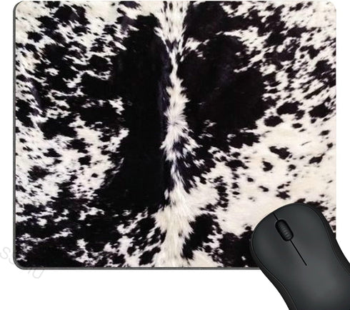 SSOIU Cowhide Print Mouse Pad, Black & White Cow Spots Pattern, Customized Rectangle Non-Slip Rubber Gaming Mouse Pad