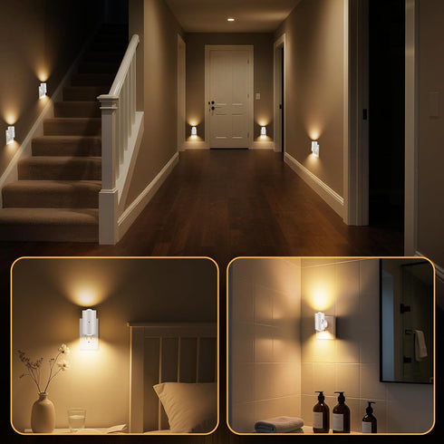 SETEN 4 Pack Dimmable 180 3000K 0-200 Mini LED Night Light, Plug-in Wall Light with Dusk to Dawn Auto On/Off, Rotating
