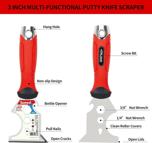 Set Drywall Hand Tool Kit,Stainless Steel Putty Knife Including Joint Knife Taping Knife Paint Scraper Mud Pan