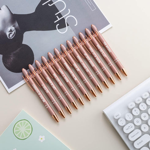 PASISIBICK 12 Pieces Rose Gold Motivational Quotes Snarky Screen Touch Stylus Ballpoint Pens, Black Ink (Rose Gold)