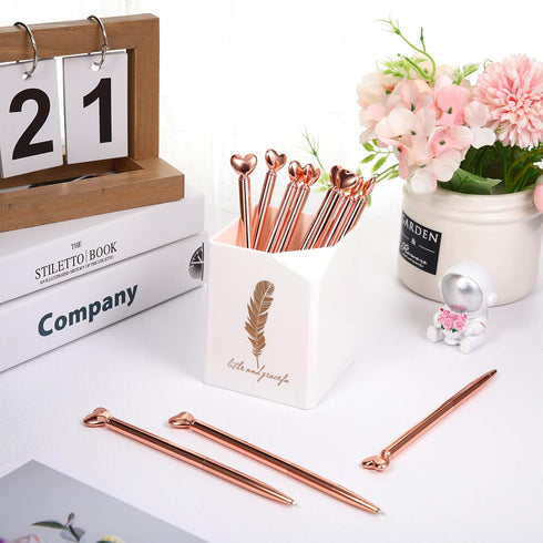 Chinco 12 Pieces Heart Shaped Pens, Black Ink Retractable Metal Decorative Cute Pens for Women, Birthday Gifts (Rose