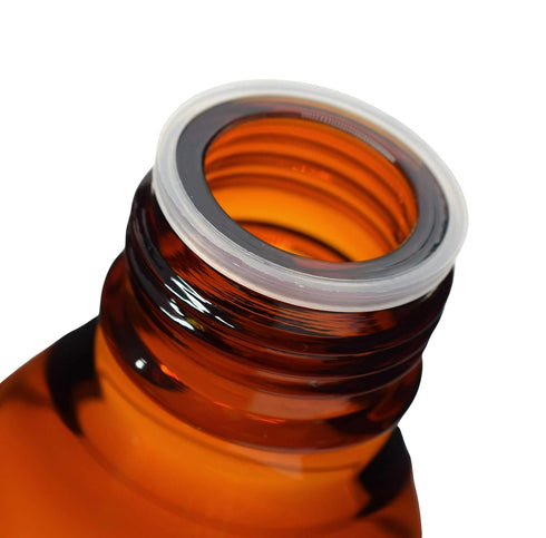 EISCO 100ml Amber Glass Reagent Bottle with Orange Screw Cap, Drip Free Pouring Ring, Borosilicate Glass