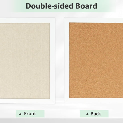 DOLLAR BOSS 24" x 18" Double-Sided Cork Board with Linen for Office Home School, 20 Pushpins, 10 Clips