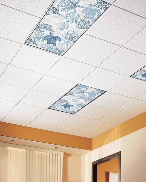 Yomandocix 4x2 feet,1 Pack Classroom,Summer Blue Ocean Coastal Fluorescent Light Covers for Ceiling Lights Magnetic