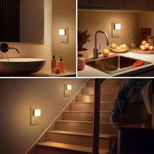 LED Night Lights Plug into Wall, Nightlights with Light Sensor Dusk to Dawn, 2 Pack Warm White Night Light