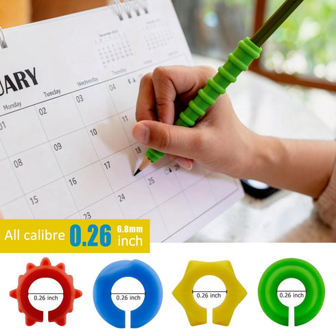 Seqiuay 4 (4 Sequiay Pcs Length Pencil Grips Handwriting, Textured Silicone Pencil Grip - ADHD Tools, Fidgets