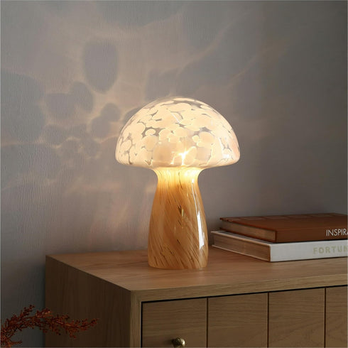 12" Urban Lifestyle Blush Tortoise Glass Mushroom Lamp, Modern Retro Table Lamp for Bedroom, Living Room, or Office