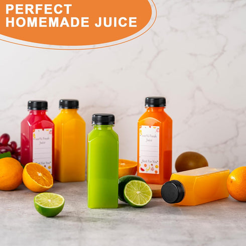 BOOMIBOO Juice Bottles with Caps, 15Pcs 12oz Clear Reusable Water Bottles for Juicing, Smoothie Containers