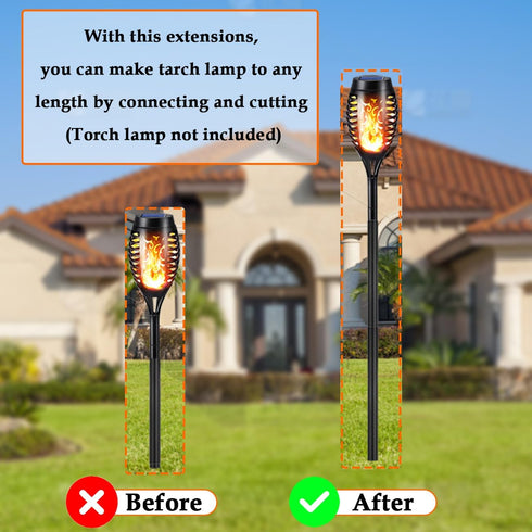 Flame Lamp Extension Kit - Ground Stake and Joint Connector to Make Solar Flashlight Torch Taller, 6 Sets