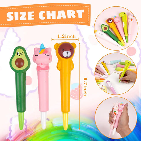 SAIWEILAI ONLINE 72 Pieces Cute Kawaii Pens Set, 36 Animal Fruit Shaped Squishy Pens with 36 Replacement Refills