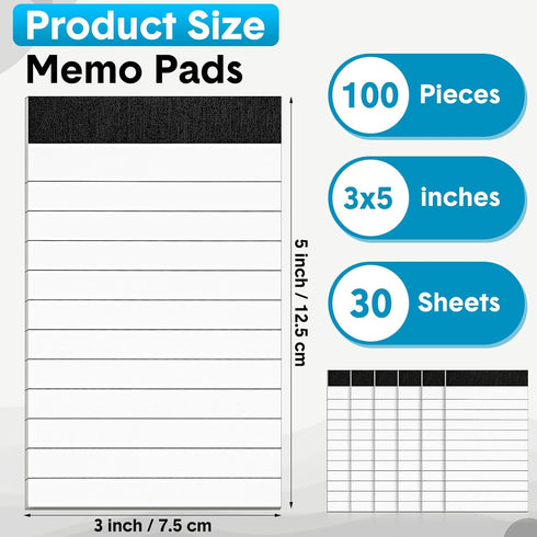 PerKoop 100 Pack Small Note Pads, 3 x 5 Inch Mini Notepad Memo Pads, 30 Sheets Each for Recording Planning