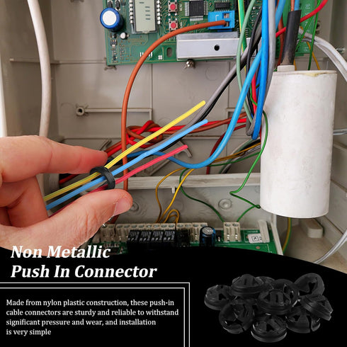 150 Pieces 3/8-1/2 Inch Non-Metallic Button Push-in Cable Connector, Plastic Electrical Conduit Fittings for Junction