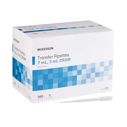 McKesson Transfer Pipette, Non-Sterile, 7 mL Capacity, 0.5 mL to 3 mL Graduation Increments, 500 Count, 1 Pack