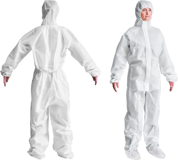 AMZ Medical Supply Disposable Coveralls, White SMS 60 GSM, X-large, Pack of