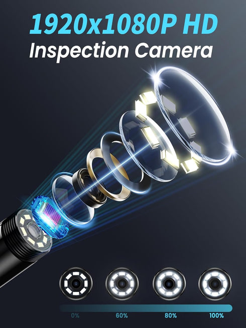 Vorth 4.3" 1080P 8 16.5 IP67 Endoscope Camera with Light, IPS Screen Borescope with LED Lights, FT Semi-Rigid Cable