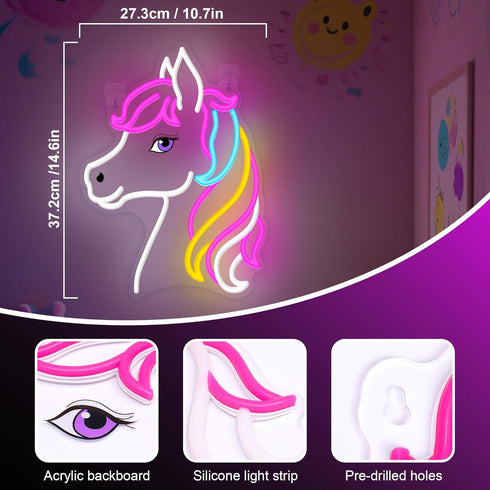 OkiyiD Dreamy Horse Neon Sign, Aesthetic Wall Decor for Girls Bedroom, Living Room, Vanity, USB Powered LED Light