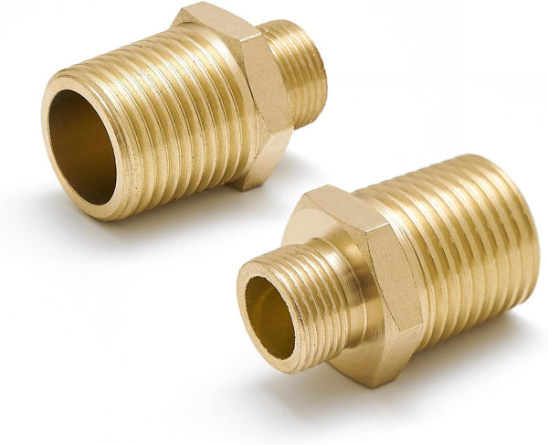 Water Hose G 3/8 Male to G 1/2 Male Reducer Adapter, 2 Pieces, Brass Compression Fitting