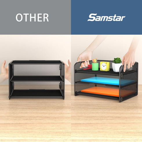 samstar 2 Pack 3 Tier Letter Tray Paper Organizer - Mesh Desk Organizer Paper Sorter File Rack Shelves, Black