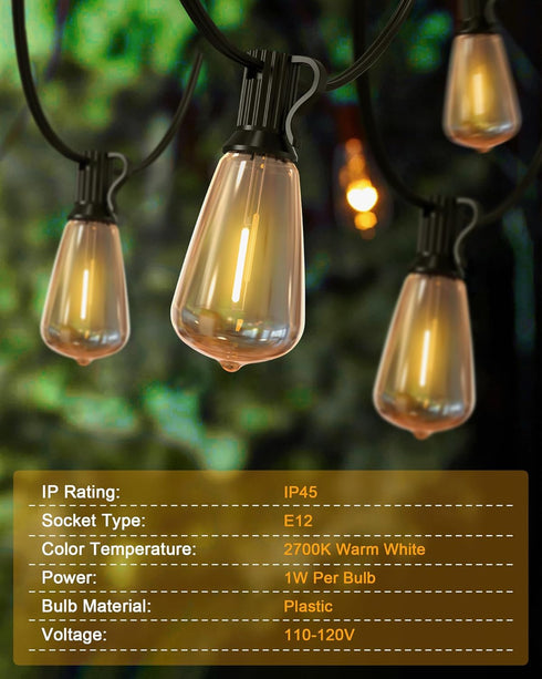 50FT 26 ST38 Bulbs (1 2700K Doukedge Outdoor String Lights Waterproof, Patio Lights with Edison Sqare), Outside Hanging
