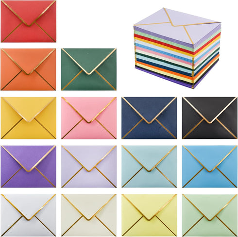 VANRA 150 PCS Colorful Self Seal A2 Envelopes V Flap with Gold Border for Greeting Cards