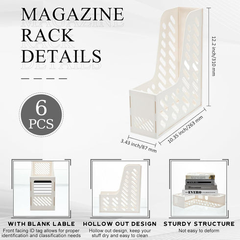 Glenmal 6 Pcs Plastic Magazine Organizers, Vertical File Folder Magazine Rack Holder for Home Desk, School, Office,