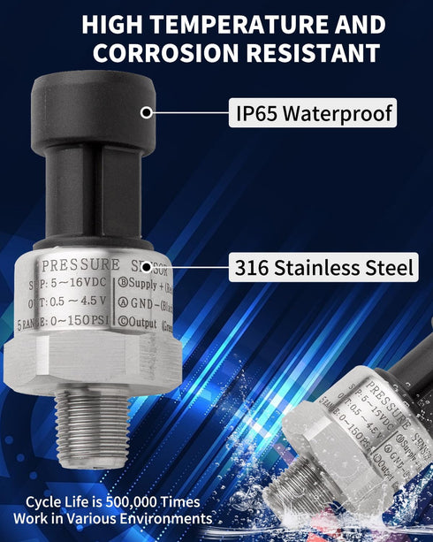 Ronybuy 150 1/8" -27 0-150 Psi Fuel Oil Pressure Transducer Sensor Sender NPT Thread with Harness Kit for Oil Fuel Air