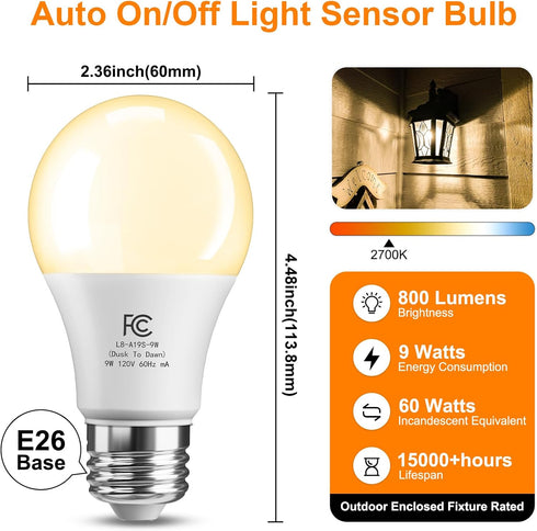 Bulbs Bulb, Bulb 60W 9W, 2700K,E26 4 Pack TJOY Dusk to Dawn Light Outdoor, Light Sensor LED Light Automatic on/Off