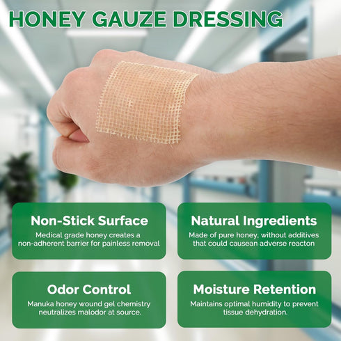 4" 4" 1st 2nd-Degree Pack 10) Greetmed Honey Gauze Wound Dressing x Medical Grade Manuka Honey Wound Care Pads Honey