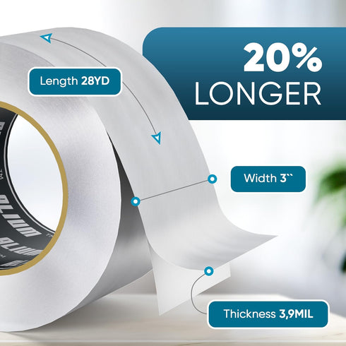 3 Inch x 82 Feet (28YD) Professional Aluminum Foil Tape, 3.9 Mil Heavy Duty Metal Duct Tape, Heat Resistant HVAC Tape,