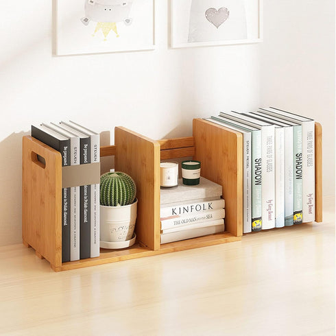 Expandable Desktop Bookshelf Organizer, Counter Bookcase Desk Storage Rack for Office Supplies, Kitchen, Bathroom (Size
