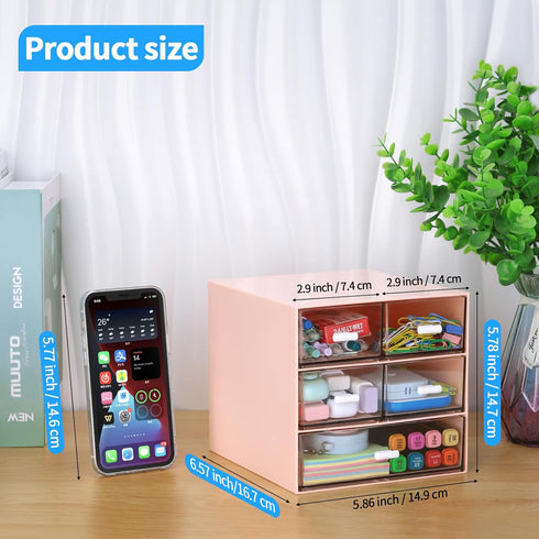 Desk Organizer with 5 Drawers, Rectangular Office Stationery Supplies, Plastic Makeup Storage for Office, Pink