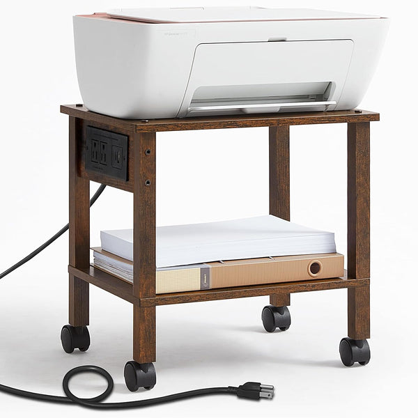 YUFAM 2 Tier Under Desk Printer Stand with Storage, Small Printer Table with