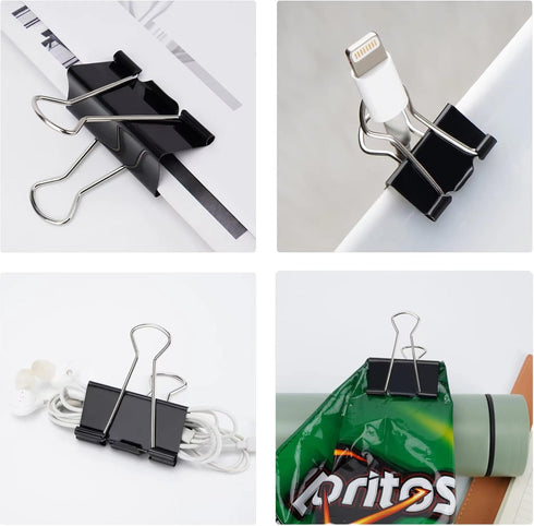 Medium Binder Clips and Paper Clips, 24 Pcs, 1.25 Inch Black Metal for Office, Home, School