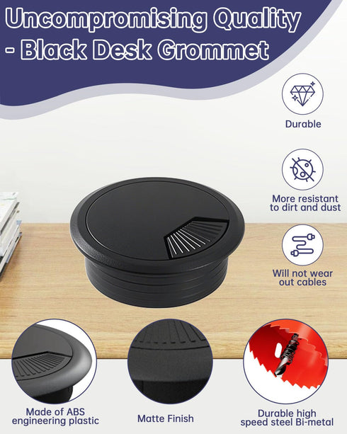 GA1FSL Grommet Grommet 2 Inch (10 Pack) (50mm) Desk & Cable - Black Desk Hole Cover with Hole Saw - Cable Management
