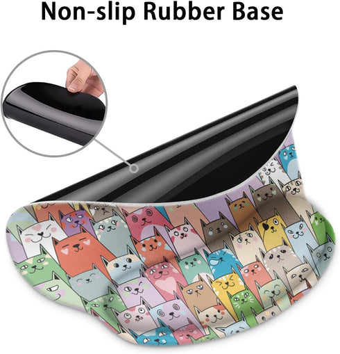 Britimes Ergonomic Mouse Pad with Wrist Support, Colorful Cats Non-Slip Rubber Base for Home Office