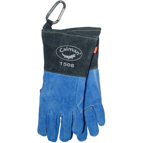 Caiman Premium Split Cowhide MIG/Stick Welding Gloves, Fleece Lining, Kontour Design, Kevlar Stitching, Blue/Black,