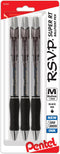 Pentel RSVP Super RT Ballpoint Pen, Medium Line (1.0mm) Black Ink, 3-Pk - BX480BP3A